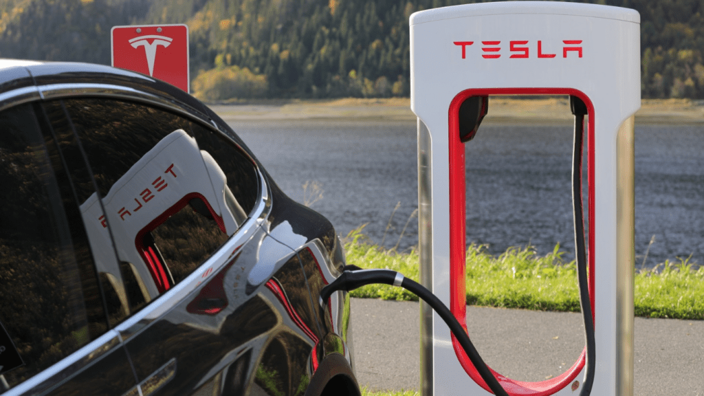 Tesla car on charging 